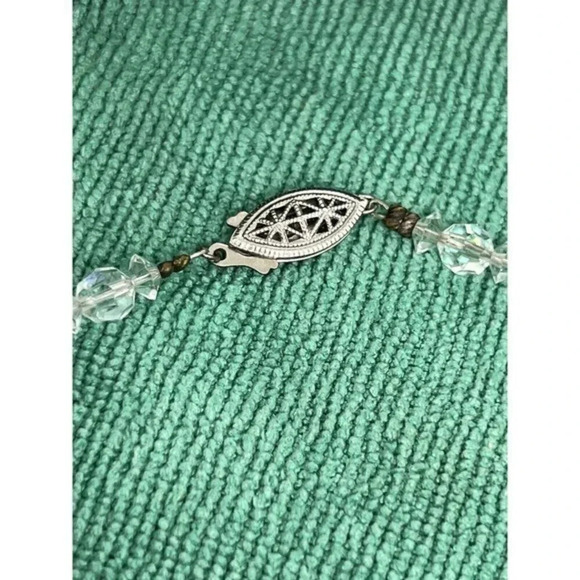 Vintage Clear Acrylic Faceted Beaded Choker Necklace 17" Clip On Earrings German - Picture 6 of 13